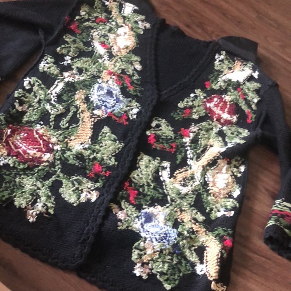 Vintage Tiara Knit Holiday Cardigan Sweater Button Front Ribbon Beads Large L - Picture 13 of 16